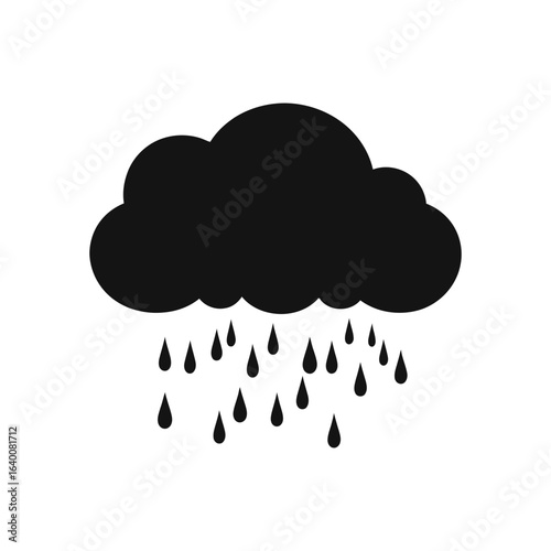 Black cloud raining icon illustration on white background for web design
