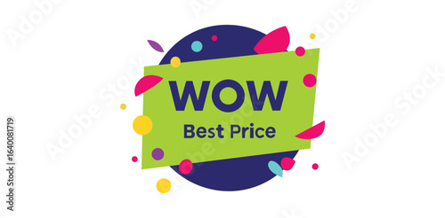 Sale label, colorful modern discount banner with geometric shapes and bold typography for promotion special offer advertising marketing and retail price tag designs

