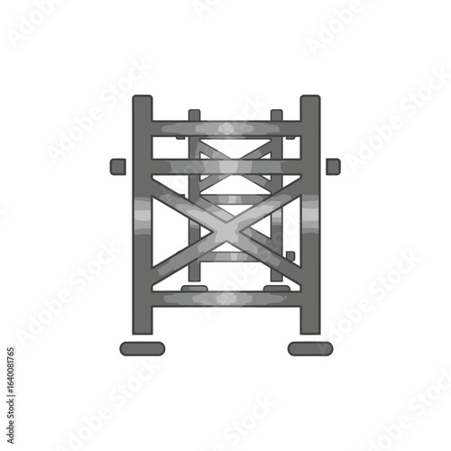 Gray metal scaffolding structure with diagonal braces illustration.