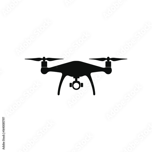 Black drone icon on white background representing unmanned aerial vehicle symbol