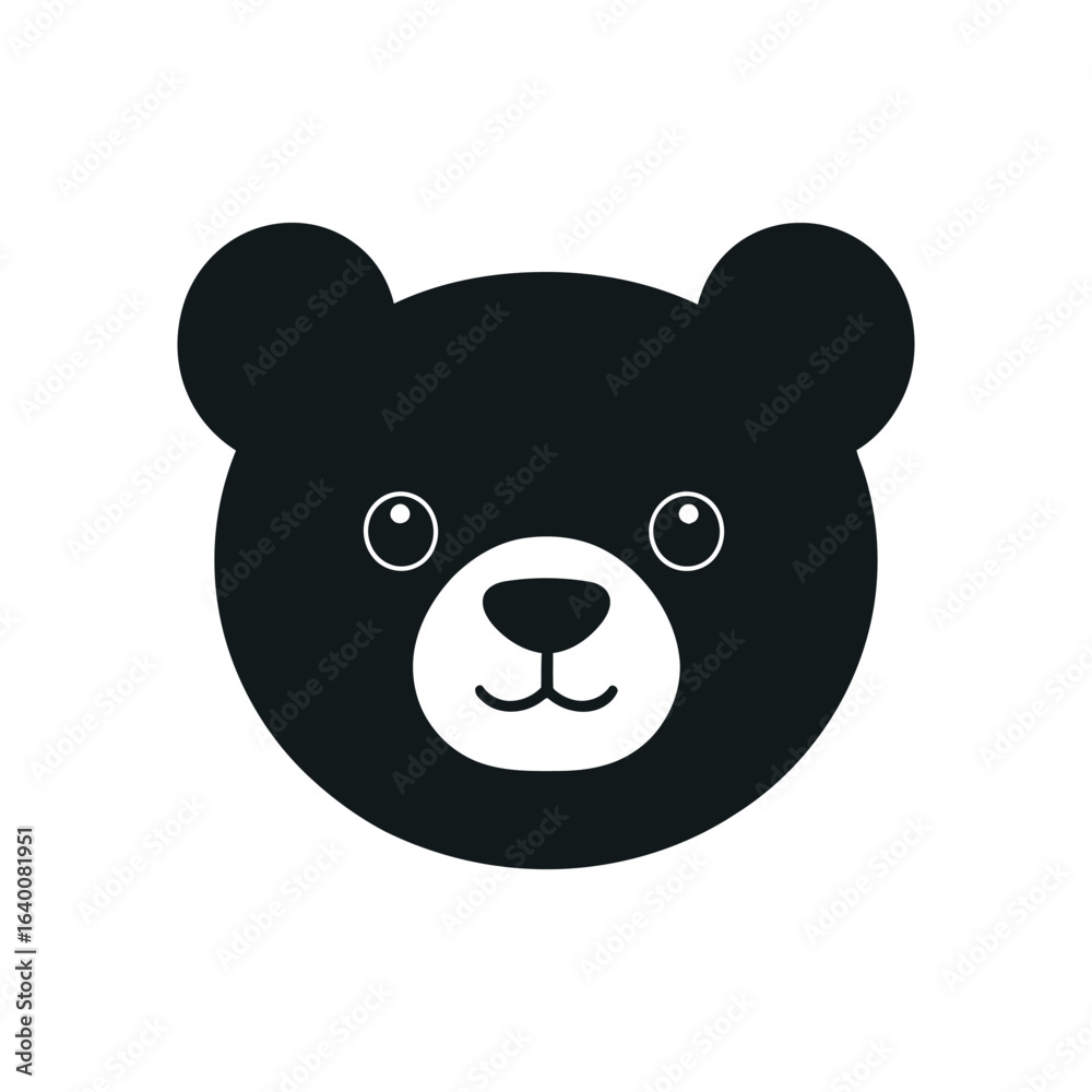 Fototapeta premium Simple flat black and white icon illustration of a bear head