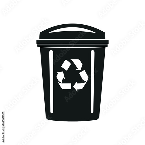 Black recycle bin icon with recycle symbol illustration on white background
