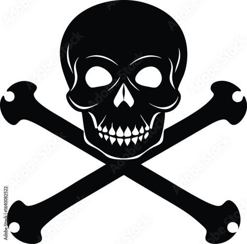 Vector art of stylized black skull and crossbones illustration a classic symbol representing danger and piracy in a simple vector design