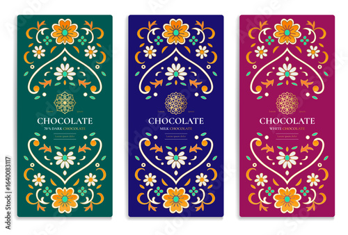 Luxury packaging design of chocolate bars. Vintage vector ornament template. Elegant, classic elements. Great for food, drink and other package types. Can be used for background and wallpaper.