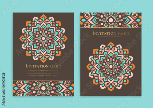 Brown luxury invitation card design with vector mandala pattern. Vintage ornament template. Can be used for background and wallpaper. Elegant and classic vector elements great for decoration.