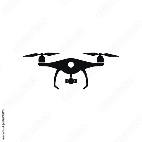 Black drone icon, drone silhouette isolated on white background, unmanned aerial vehicle