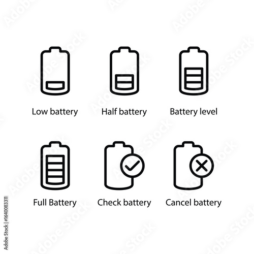 Low, Half, level, Full, Check battery, Cancel battery, icon