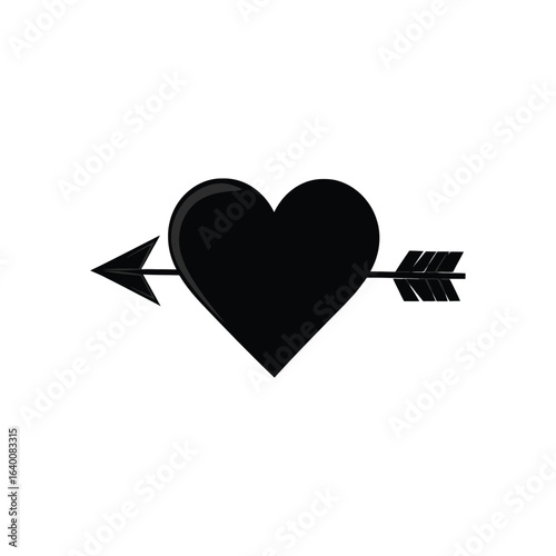 Black heart pierced by arrow illustration, symbolic love and affection concept