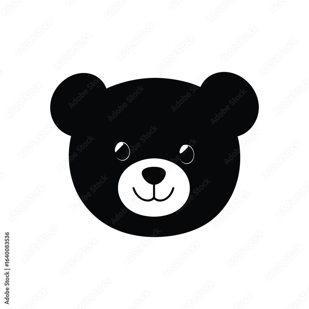 Obraz premium Black bear head icon illustration on white background perfect for children