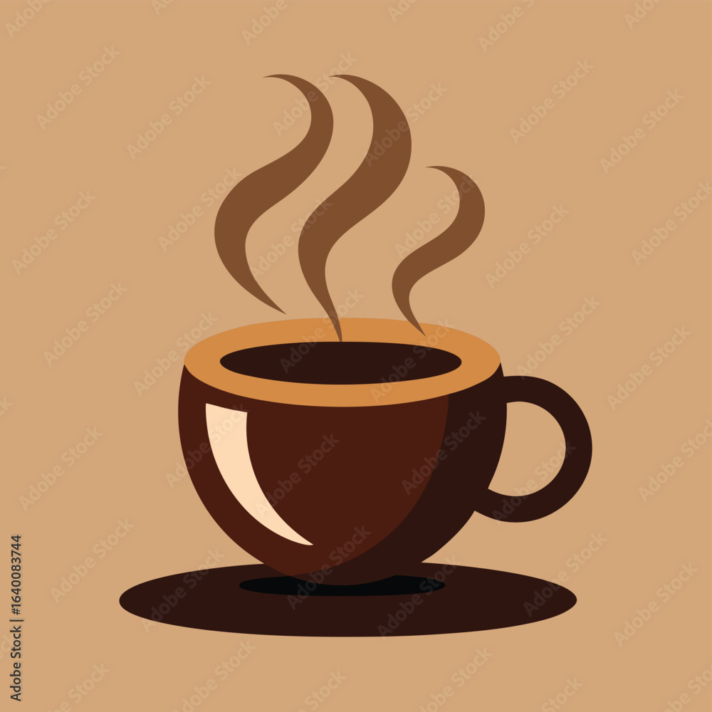 Fototapeta premium Brown Coffee Cup Illustration with Steam Aromatic Beverage Vector Design Concept