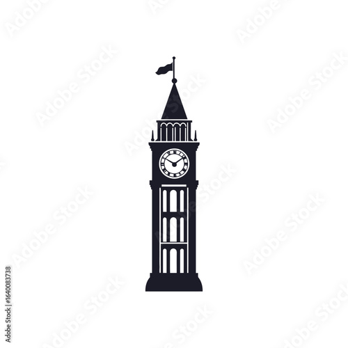 Big ben tower silhouette icon isolated on white background architecture illustration