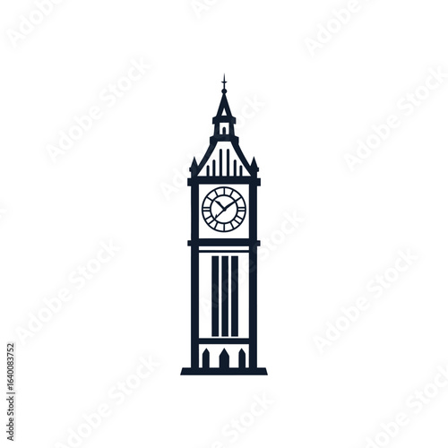 Black big ben tower clock london symbol on white background simple