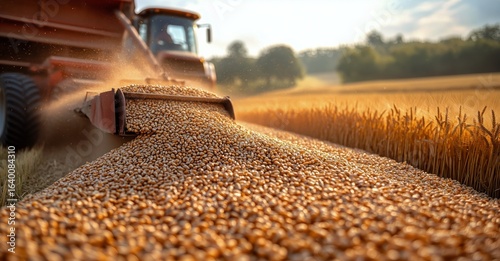 Harvesting Wheat Grains at Sunset in a Golden Field.