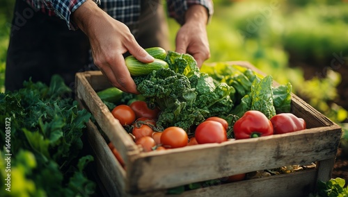 Freshly Harvested Vegetables in a Wooden Crate From a Vibrant Garden During S...