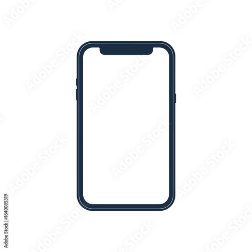 Dark blue frameless smartphone icon with blank white screen on white