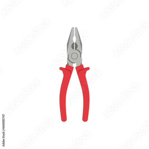 A pair of red-handled pliers with metal jaws, isolated on a white background.