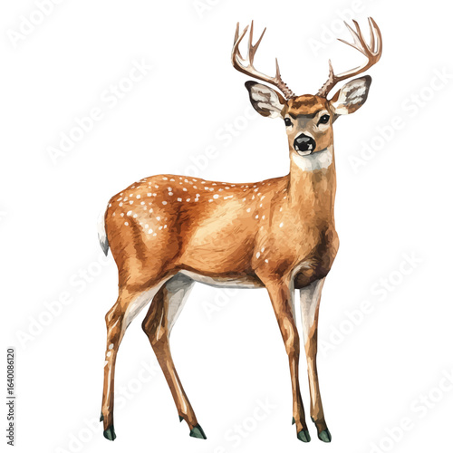 White-tailed Deer, watercolor painting vector, isolated on a white background.