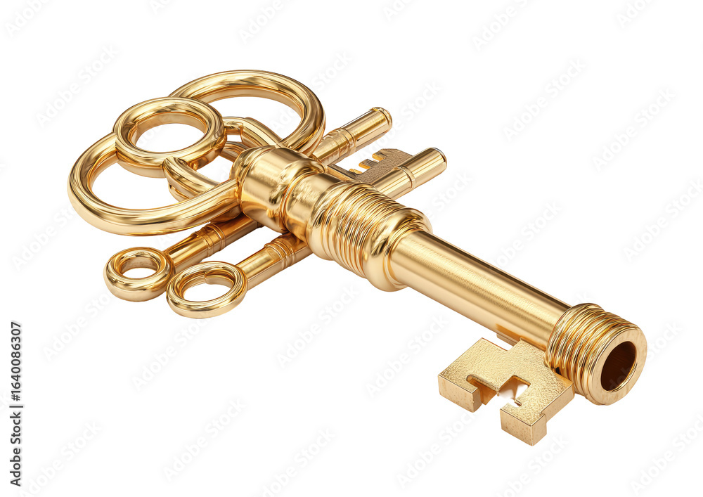 Fototapeta premium Golden key, intricate design, 3D render