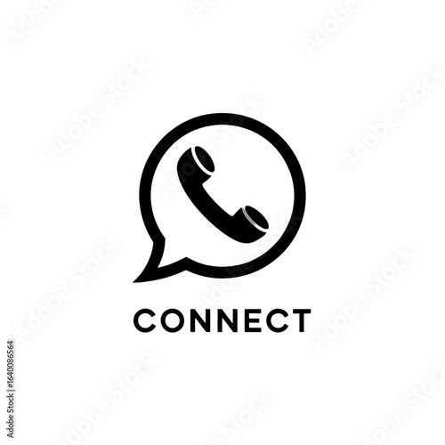 Black Phone Icon Inside a Speech Bubble with the Word CONECT on a White Background connect