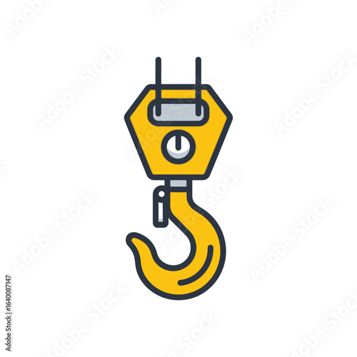 Yellow Crane Hook Lifting Equipment Icon.