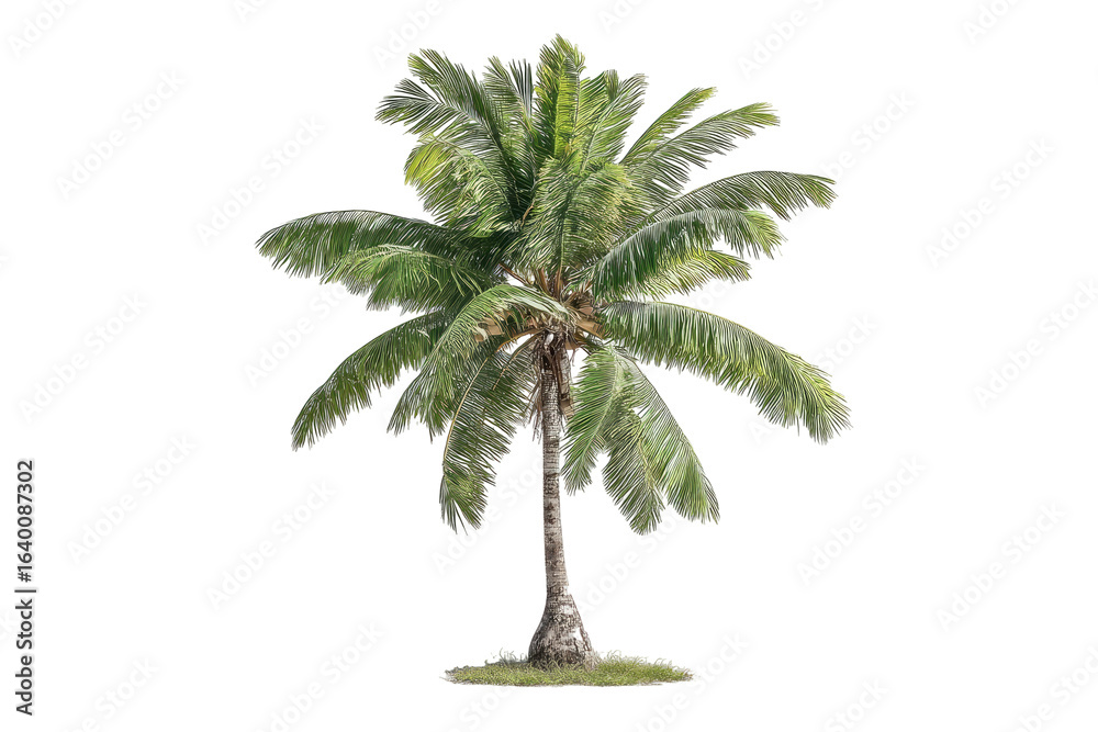 Obraz premium Isolated tropical palm tree. Lush green fronds, slender trunk