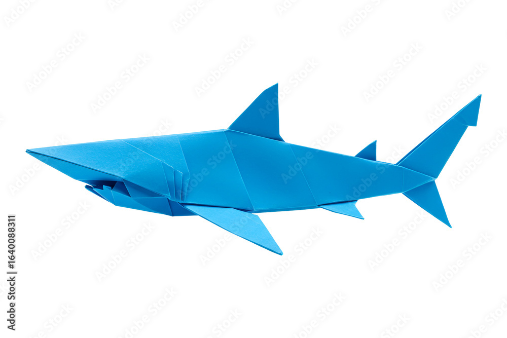 Fototapeta premium Striking blue origami shark art delivering powerful ocean presence and creative design