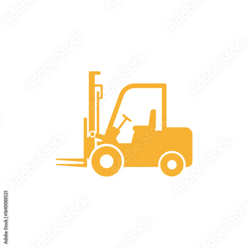 A simple yellow icon of a forklift truck used for lifting and moving heavy loads in industrial settings.