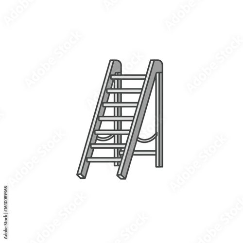 A simple line art illustration of a gray A-frame stepladder with multiple rungs, isolated on a white background.