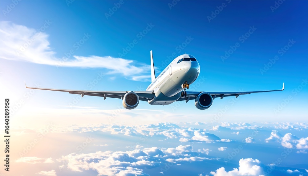 Obraz premium Airplane soaring above fluffy clouds