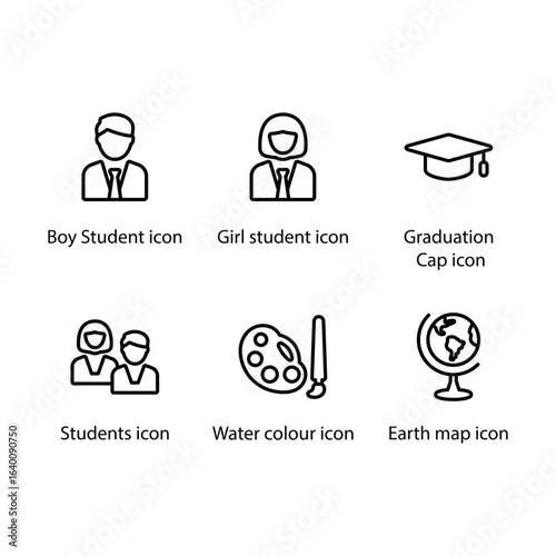 Boy Student, Girl student, Graduation Cap, Students, water colour, Earth map, icon