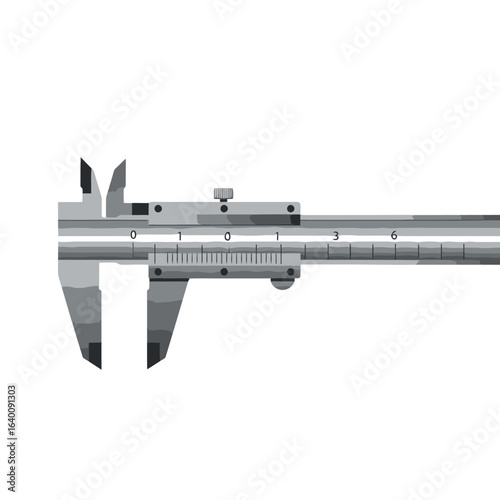 A detailed illustration of a metal vernier caliper, a precision instrument for accurate measurement.
