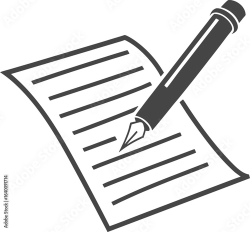 Illustration of a fountain pen writing on a sheet of paper representing the act of writing or taking notes for business or education