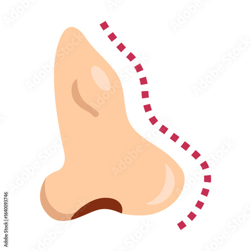 crooked human nose with plastic surgery mark. flat illustration