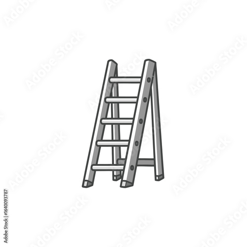 A simple black and white line art illustration of a portable A-frame stepladder isolated on a white background.
