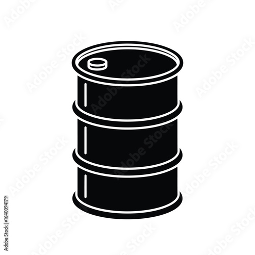 Black silhouette of a metal oil barrel, standing upright, with visible lid and three horizontal bands, isolated on a white background.