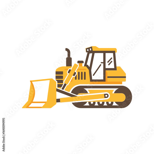 A detailed illustration of a yellow bulldozer, a heavy construction machine, isolated on white.