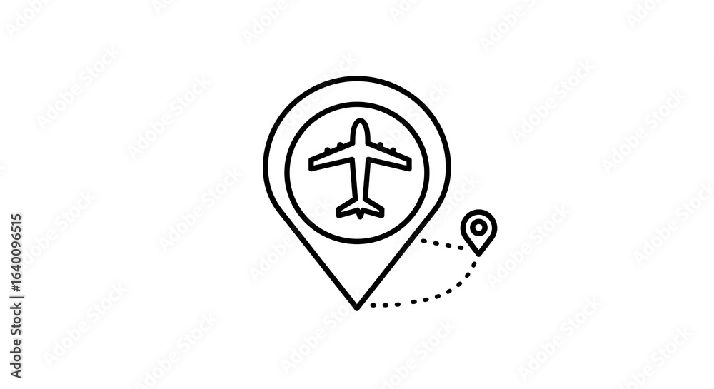 Travel Destination: An Icon of a Pinpoint with an Airplane Inside. Travel Destination: An Icon of a Pinpoint with an Airplane Inside.