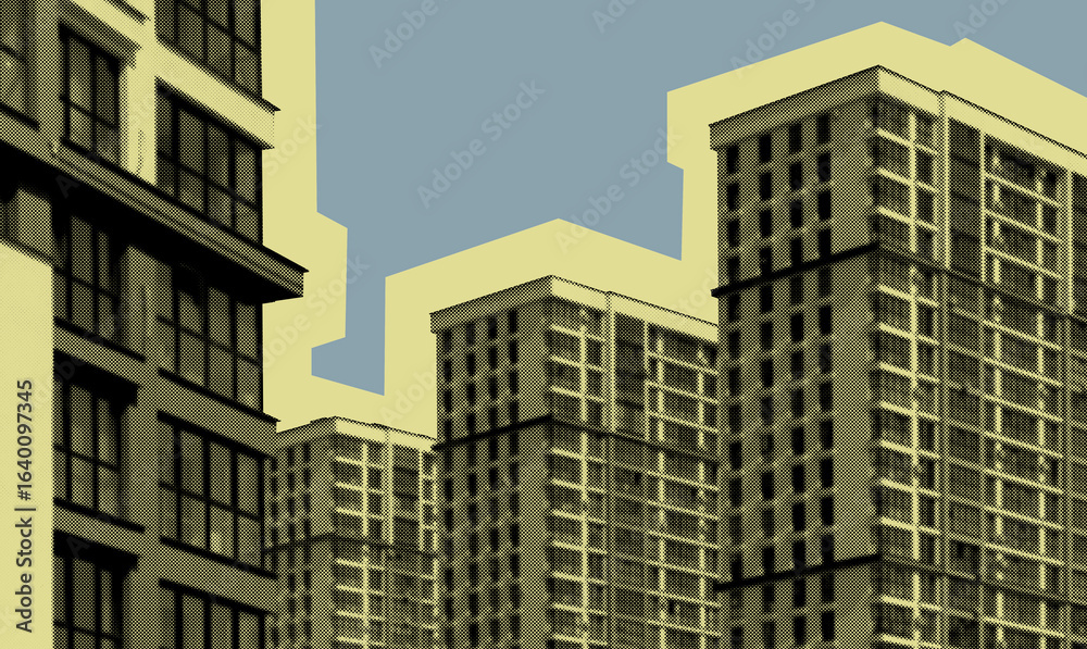 Fototapeta premium Contemporary multistorey residential complex in developing metropolitan neighborhood. Tall