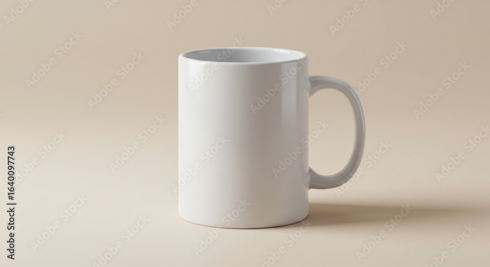 White ceramic coffee mug mockup template for sublimation design and branding presentation on plain background White ceramic coffee mug mockup template for sublimation design and branding presentation on plain background