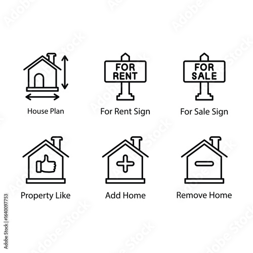 House plan, For rant, For sale, Property like, Add home, Remove Home, icon