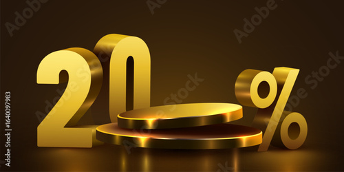 20 percent with podium. Sale, discount or bonus concept. Vector illustration