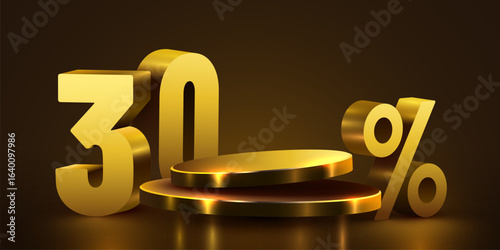 30 percent with podium. Sale, discount or bonus concept. Vector illustration