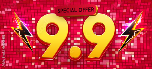 9.9 discount flash sale background. Vector illustration for shopping day, online shopping, special Offer coupon, voucher, banner template, websites, social media advertising. Vector illustration