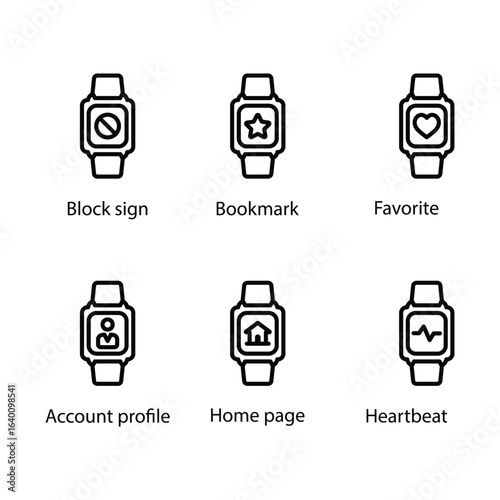 Block sign, Bookmark, Favourite, Account profile, Home page, Heartbeat, icon