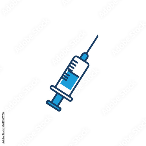 A stylized illustration of a medical syringe filled with blue liquid, ready for injection.