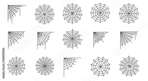 Vector art of collection of spiderweb and cobweb elements for halloween isolated on white background