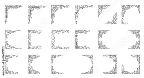 Vector art of elegant collection of decorative corner frame elements isolated on white background