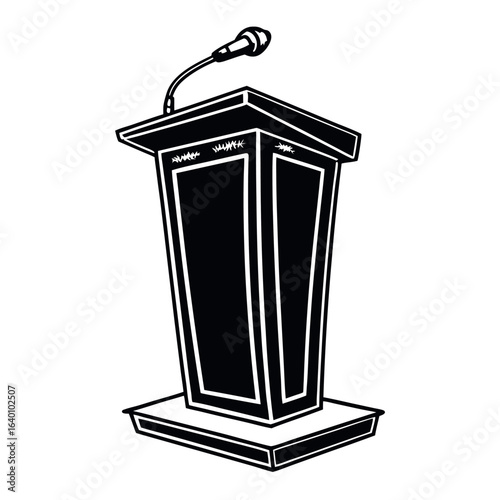 A podium with a microphone on top, suitable for public speaking or presentations