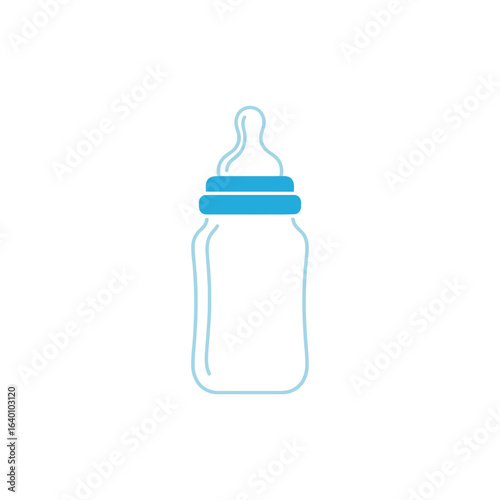 A simple vector icon of a baby feeding bottle with a blue cap, isolated on a white background.