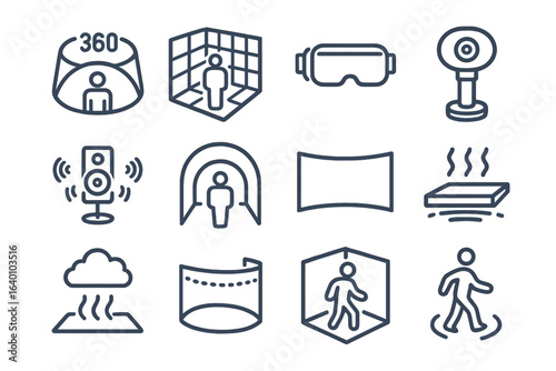Virtual reality icons set for immersive technology experiences